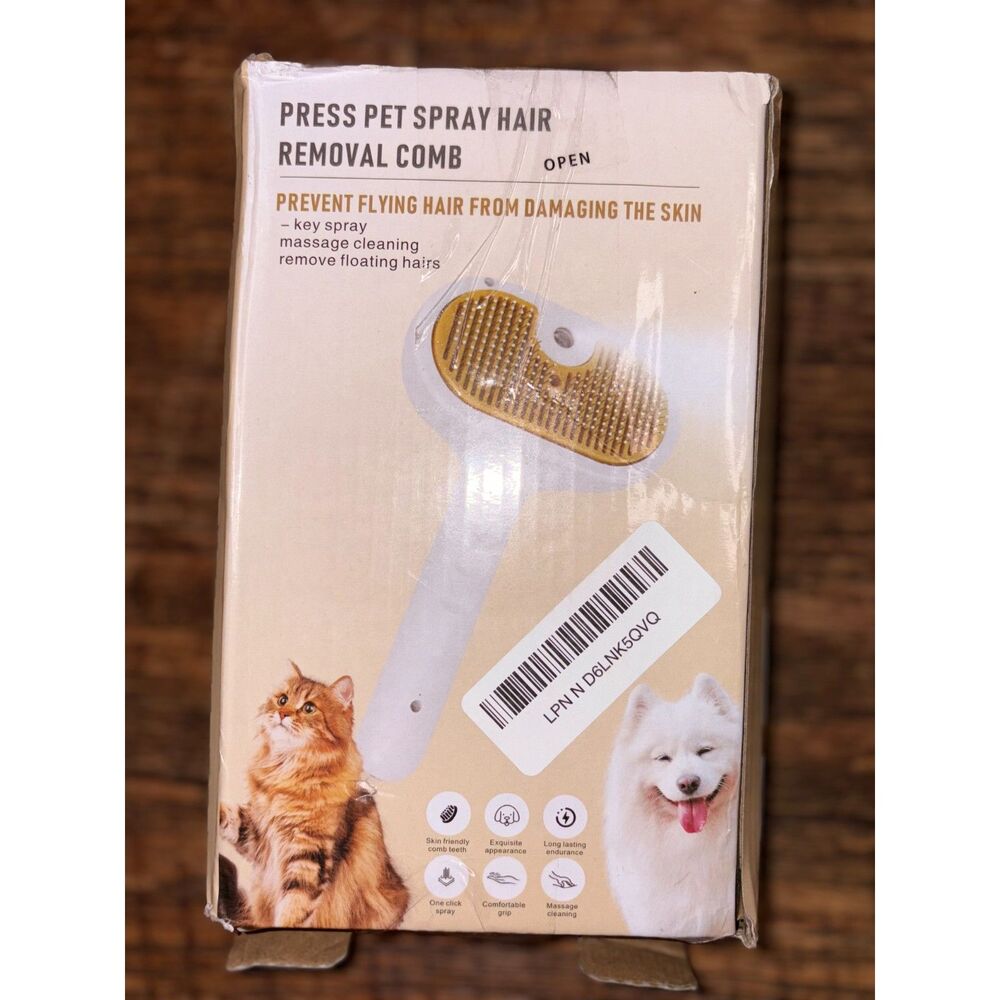 3-in-1 Pet Steam Grooming Brush Self Cleaning Dog Cat Comb Yellow-OPEN BOX